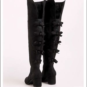 Bow Back Over The Knee Boot Black Faux Suede Sz 10